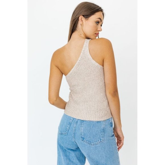 LE LIS ONE SHOULDER TAPE YARN KNIT TOP - Picture 5 of 9